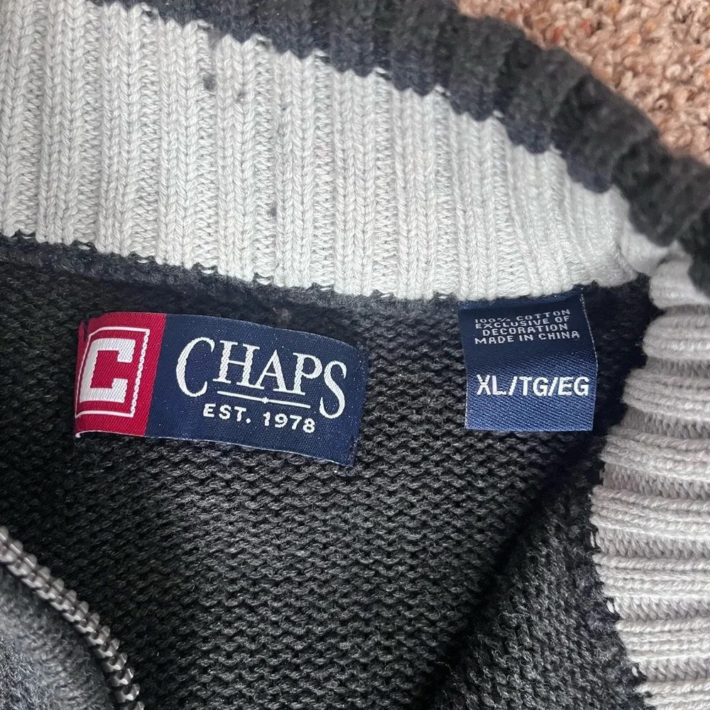 Vintage 90s‎ Chaps Blue and Charcoal Gray Striped Quarter Zip Sweater